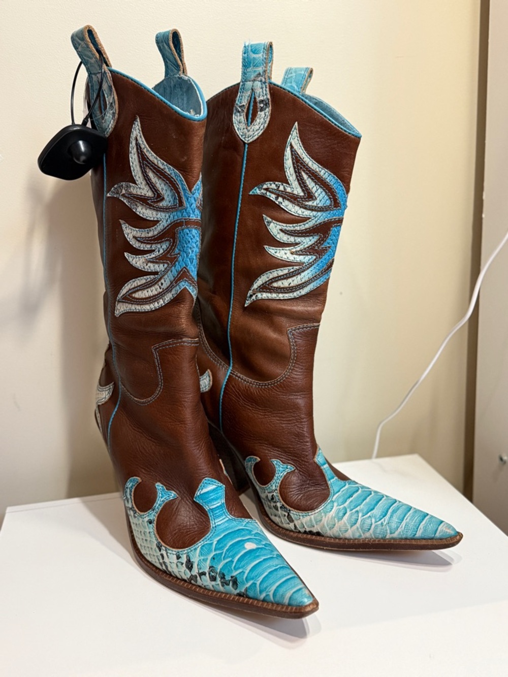 Brown & Turquoise Western Leather Cowboy Boots